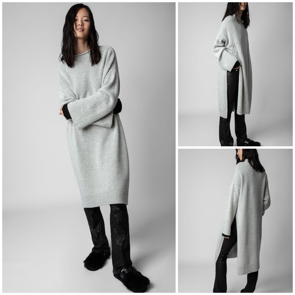 ZADIG & VOLTAIRE ~ SELENA SIDE SLIT SWEATER DRESS IN GRIS CHINE